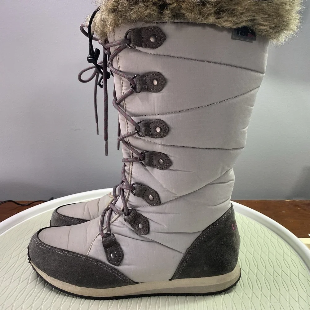L L Bean Carrabassett Snow Boots Tall Women Sz‎ 6M Gray Fur Top
